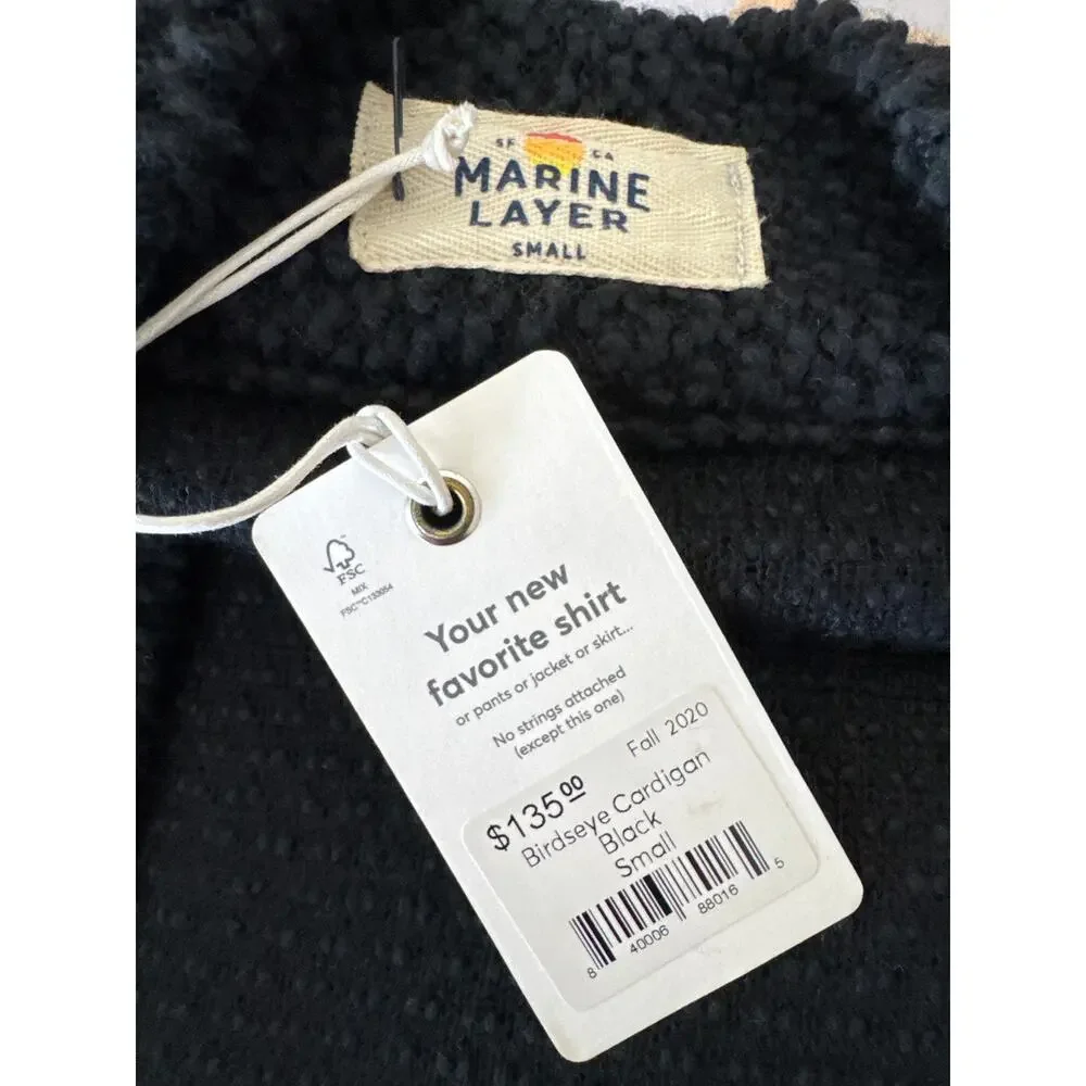 Marine Layer Women's Birdseye open-front cardigan sweater Black  Size Small